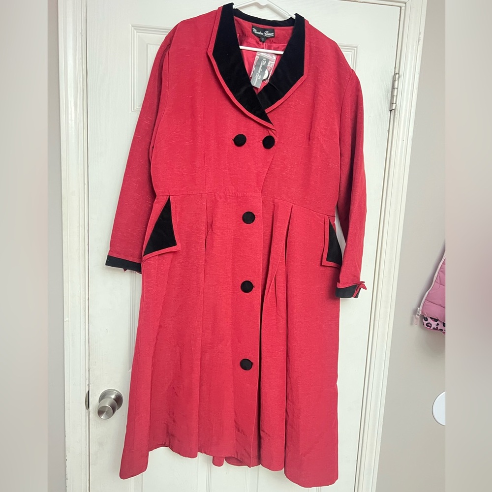 Red Coat Dress with Black Accents
